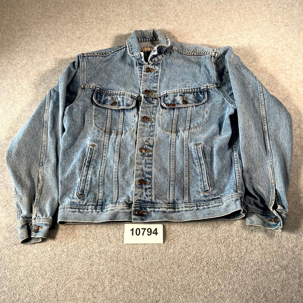Y2K Lee Trucker Jacket Men's Medium Blue Denim Double Chest Pockets Collar